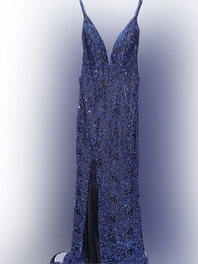 Vienna Prom Sparkling Deep Blue Sequin V-Neck Gown